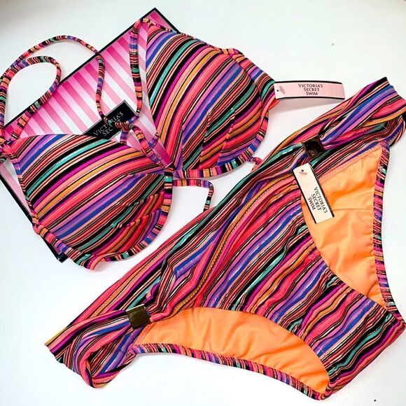 🔥🏖VICTORIA SECRET  swimsuit top 34B /push-up/bottom Small  New#7 - Picture 1 of 10